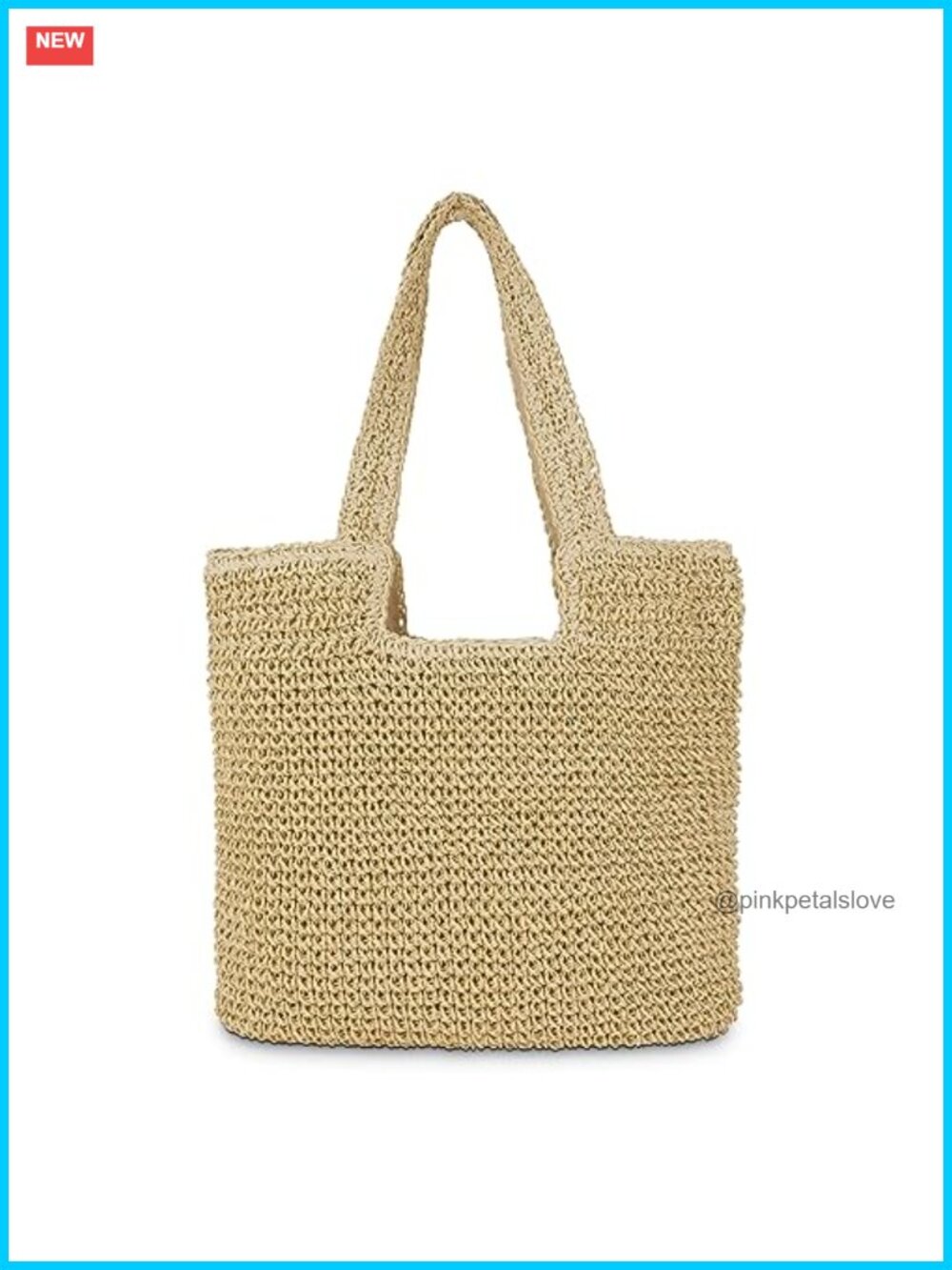 Straw Beach Tote Bag - Large Summer Boho Woven Handmade Rattan Shoulder Handbag